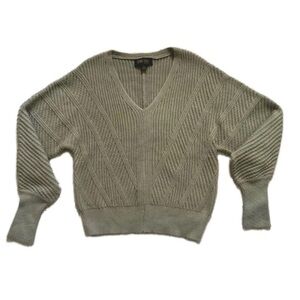 Women's V-Neck Ribbed Sweater in Olive Green